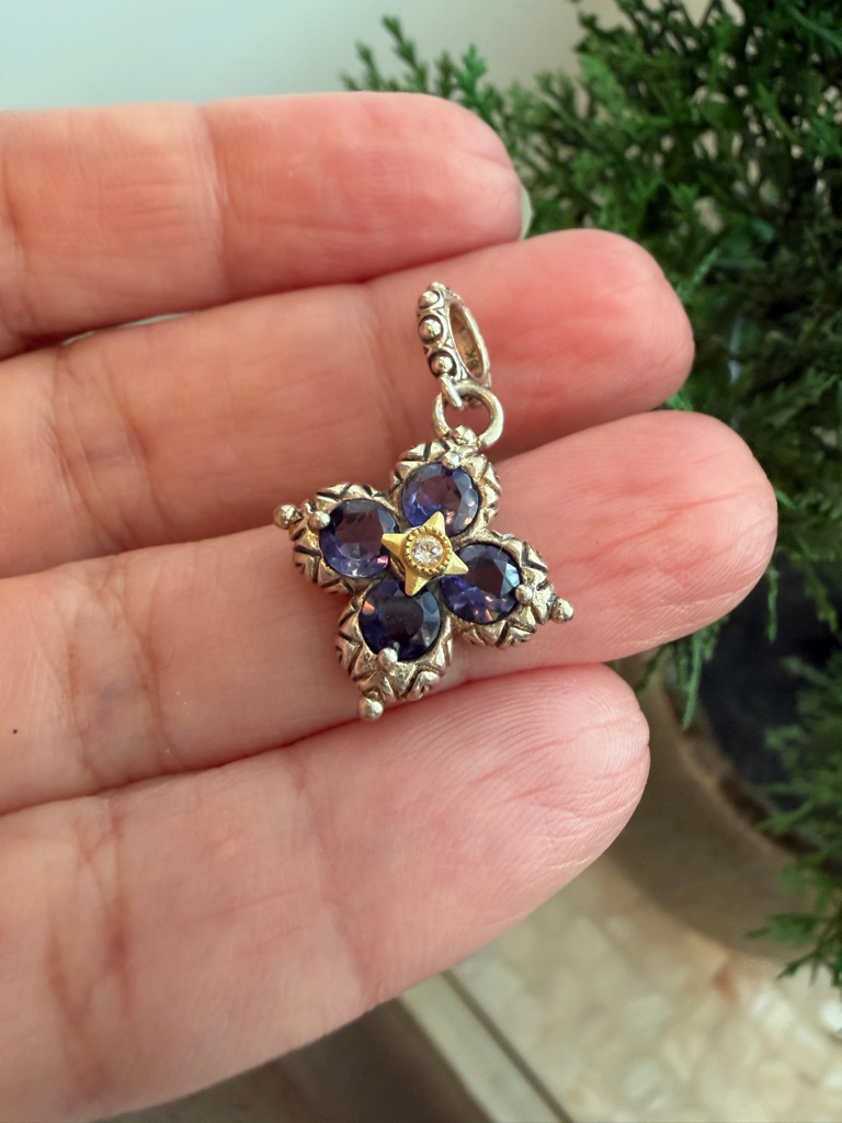 Barbara Bixby Sterling Silver 18k Flower Charm Iolite White Topaz Pendant